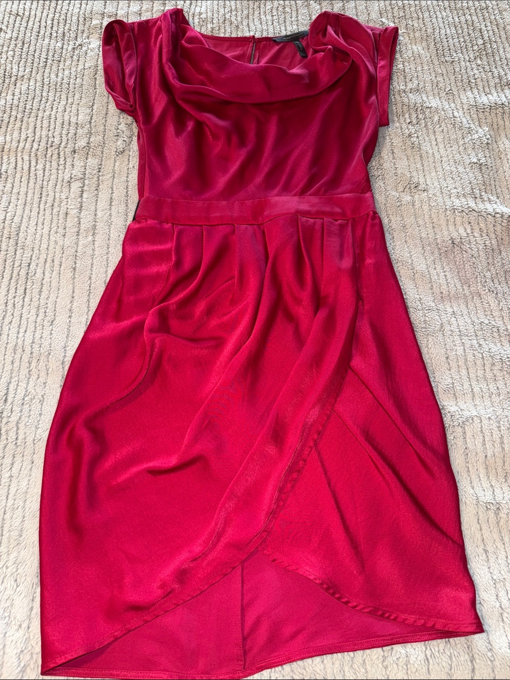 BCBGMaxAzria Crimson Red Cowl-Neck Faux-Wrap Midi Dress